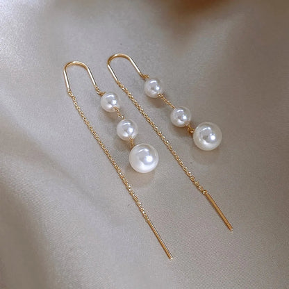 1 Pair Elegant Round Imitation Pearl Alloy Copper Ear Line