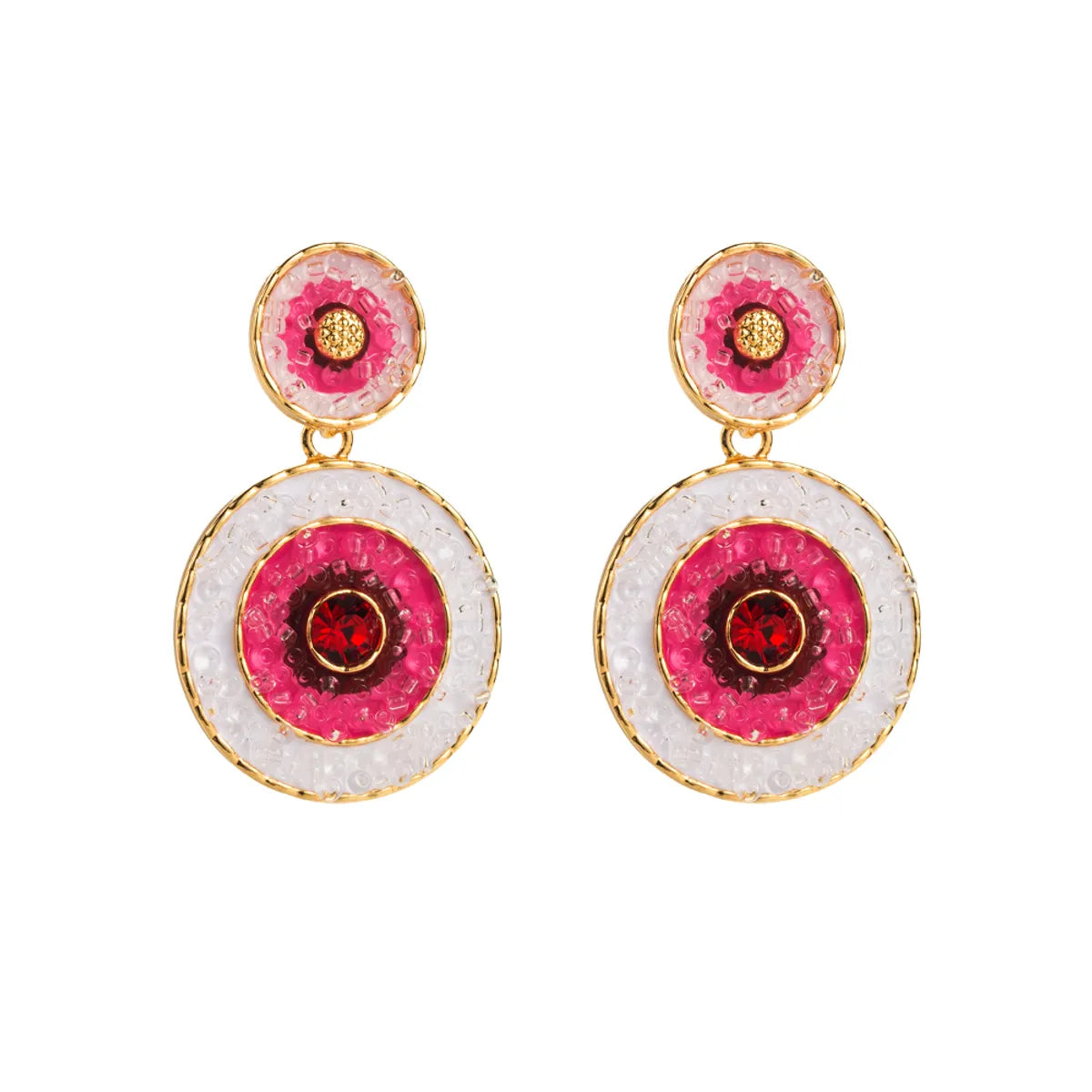 1 Pair Elegant Round Inlay Alloy Resin Glass Drill Resin Drop Earrings