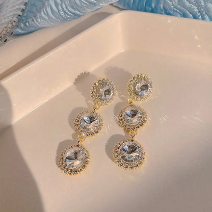 1 Pair Elegant Round Inlay Alloy Rhinestones Drop Earrings