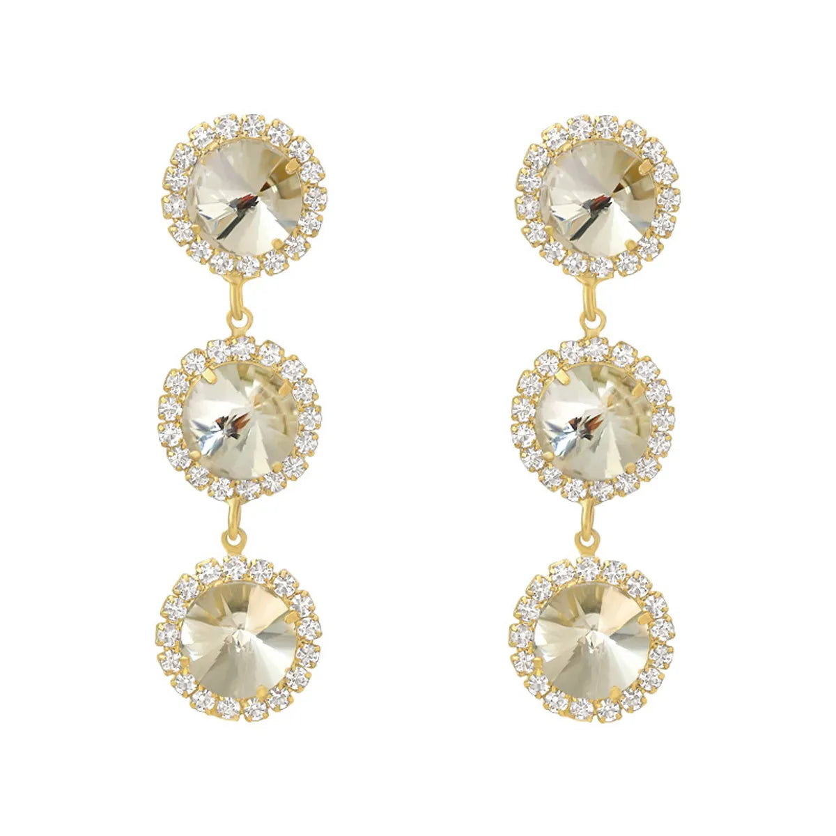 1 Pair Elegant Round Inlay Alloy Rhinestones Drop Earrings