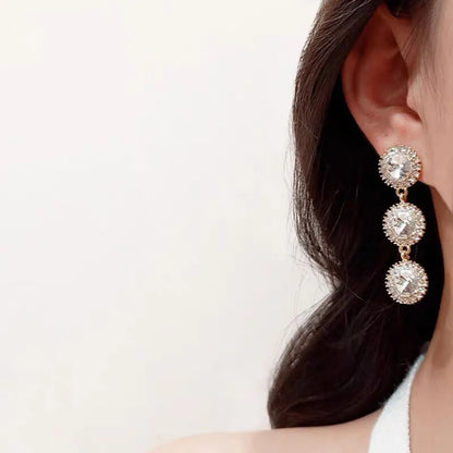 1 Pair Elegant Round Inlay Alloy Rhinestones Drop Earrings