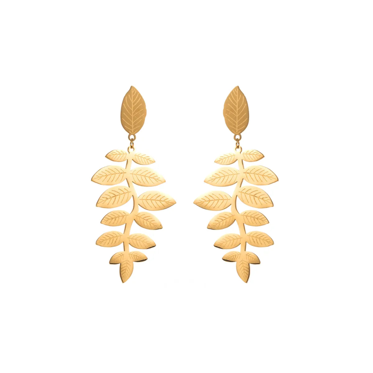 1 Pair Elegant Round Leaves Plating Titanium Steel Gold Plated Drop Earrings