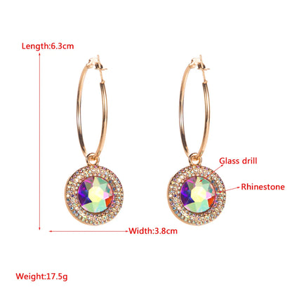 1 Pair Elegant Round Plating Inlay Alloy Rhinestones Glass Drill Gold Plated Drop Earrings