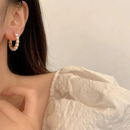 1 Pair Elegant Round Plating Inlay Copper Pearl Hoop Earrings