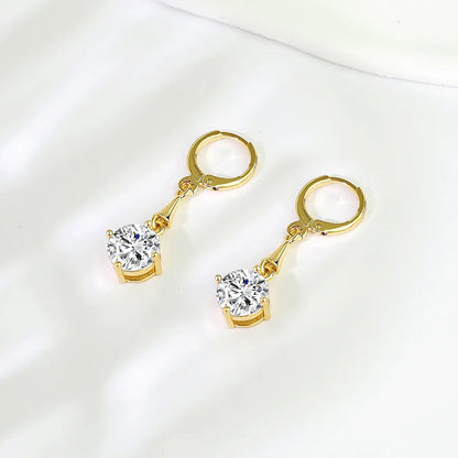 1 Pair Elegant Round Plating Inlay Copper Zircon Gold Plated Drop Earrings