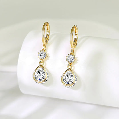 1 Pair Elegant Round Plating Inlay Copper Zircon Gold Plated Drop Earrings