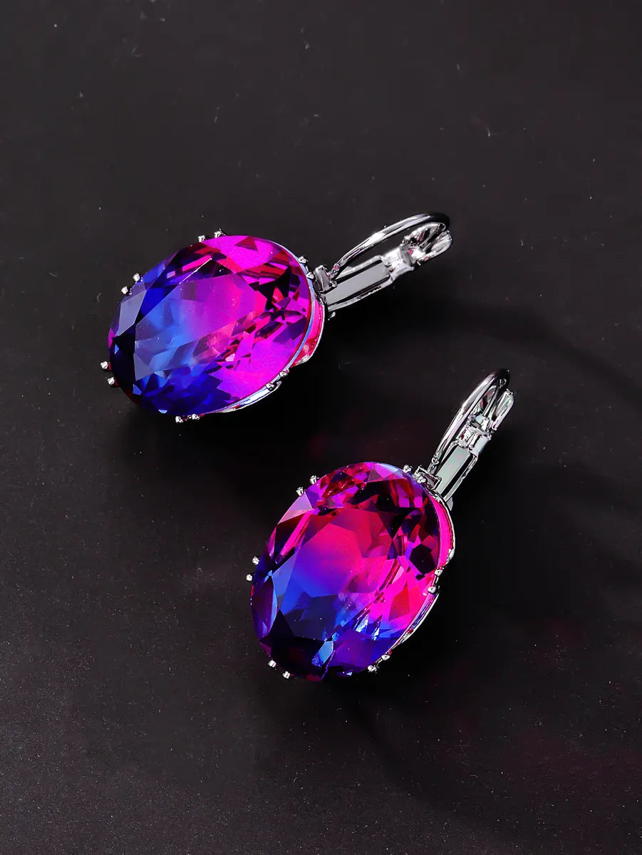 1 Pair Elegant Round Plating Inlay Glass Copper Glass White Gold Plated Drop Earrings