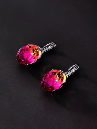 1 Pair Elegant Round Plating Inlay Glass Copper Glass White Gold Plated Drop Earrings