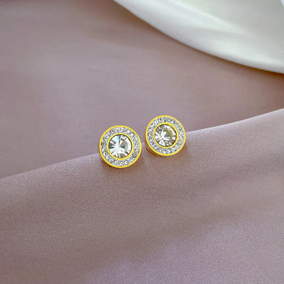 1 Pair Elegant Round Plating Inlay Titanium Steel Zircon Ear Studs