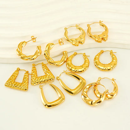 1 Pair Elegant Round Polishing Plating Stainless Steel 18k Gold Plated Earrings