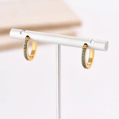 1 Pair Elegant Round Stainless Steel Plating Inlay Zircon 18k Gold Plated Hoop Earrings