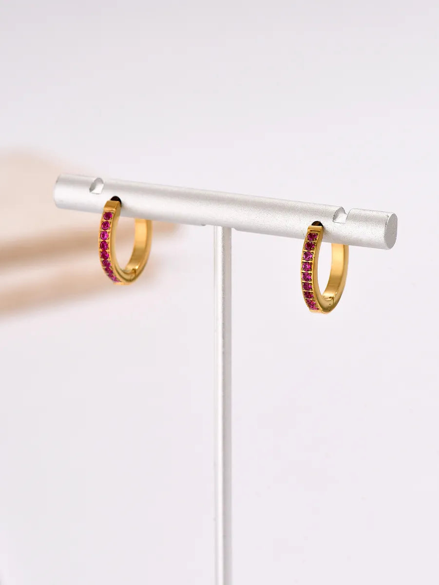 1 Pair Elegant Round Stainless Steel Plating Inlay Zircon 18k Gold Plated Hoop Earrings