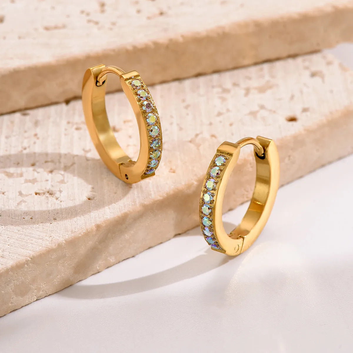 1 Pair Elegant Round Stainless Steel Plating Inlay Zircon 18k Gold Plated Hoop Earrings