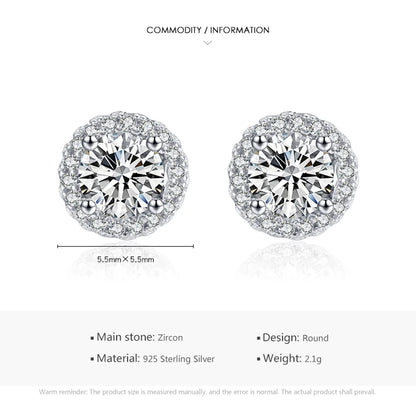 1 Pair Elegant Round Sterling Silver Plating Inlay Zircon Rhodium Plated Ear Studs