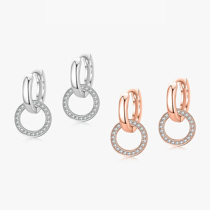 1 Pair Elegant Round Sterling Silver Plating Inlay Zircon Rose Gold Plated Rhodium Plated Hoop Earrings