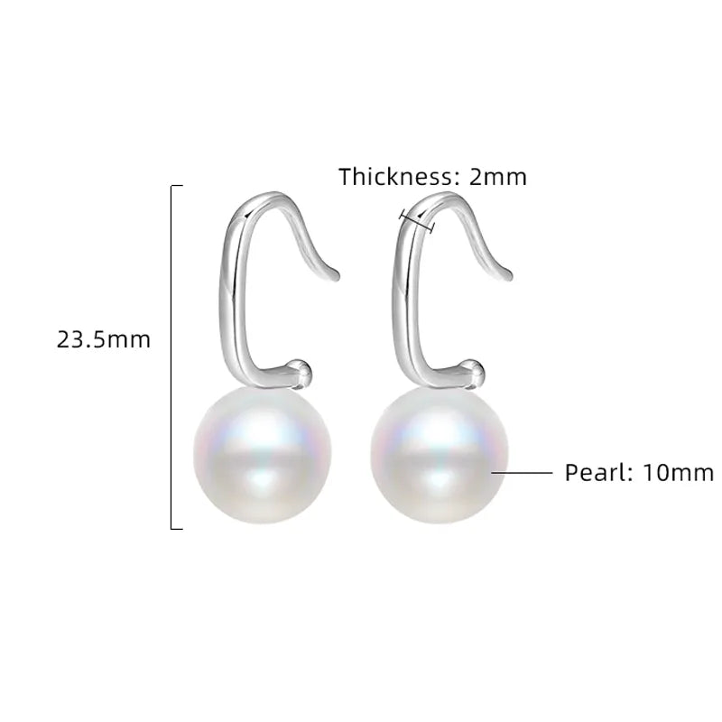 1 Pair Elegant Semicircle Polishing Inlay Sterling Silver Pearl White Gold Plated Drop Earrings