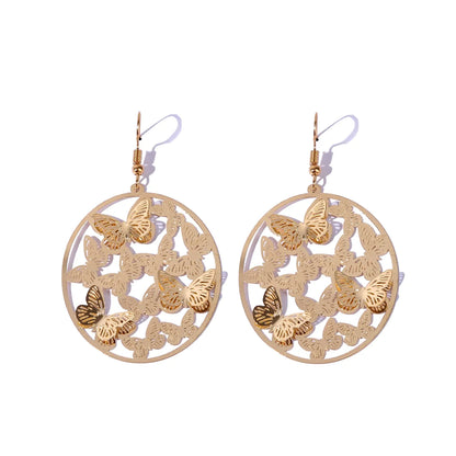 1 Pair Elegant Sexy Butterfly Plating Hollow Out Iron Gold Plated Drop Earrings