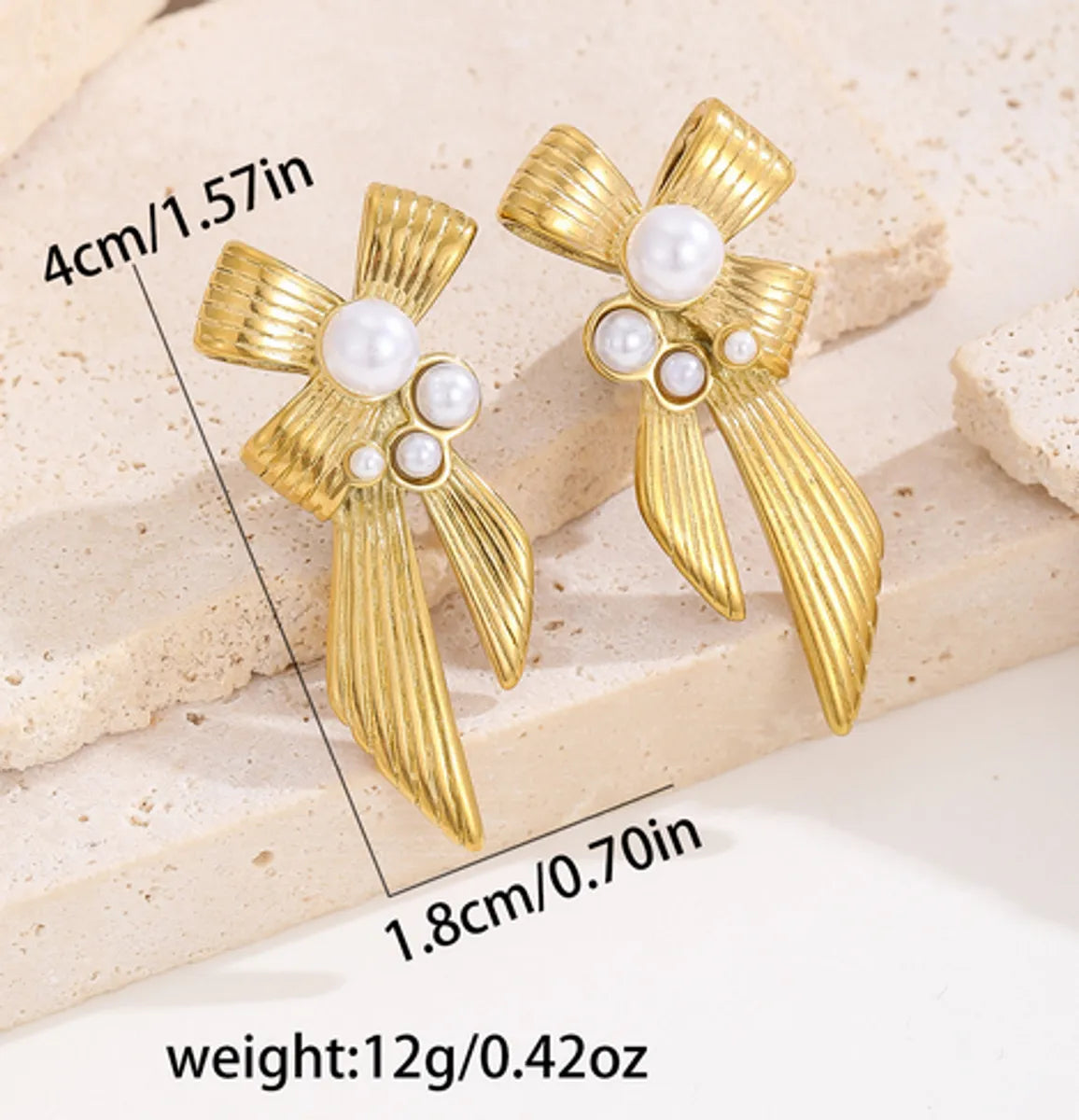 1 Pair Elegant Sexy Classic Style Heart Shape Bow Knot Inlay Titanium Steel Artificial Pearls 18K Gold Plated Drop Earrings