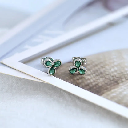 1 Pair Elegant Shamrock Plating Inlay Copper Zircon Ear Studs