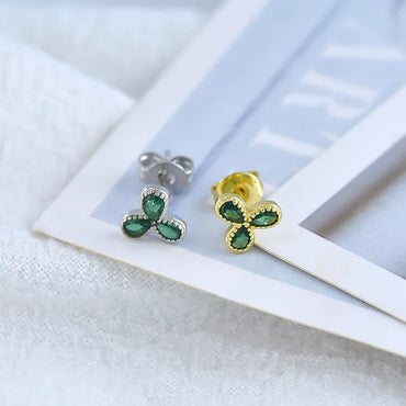 1 Pair Elegant Shamrock Plating Inlay Copper Zircon Ear Studs