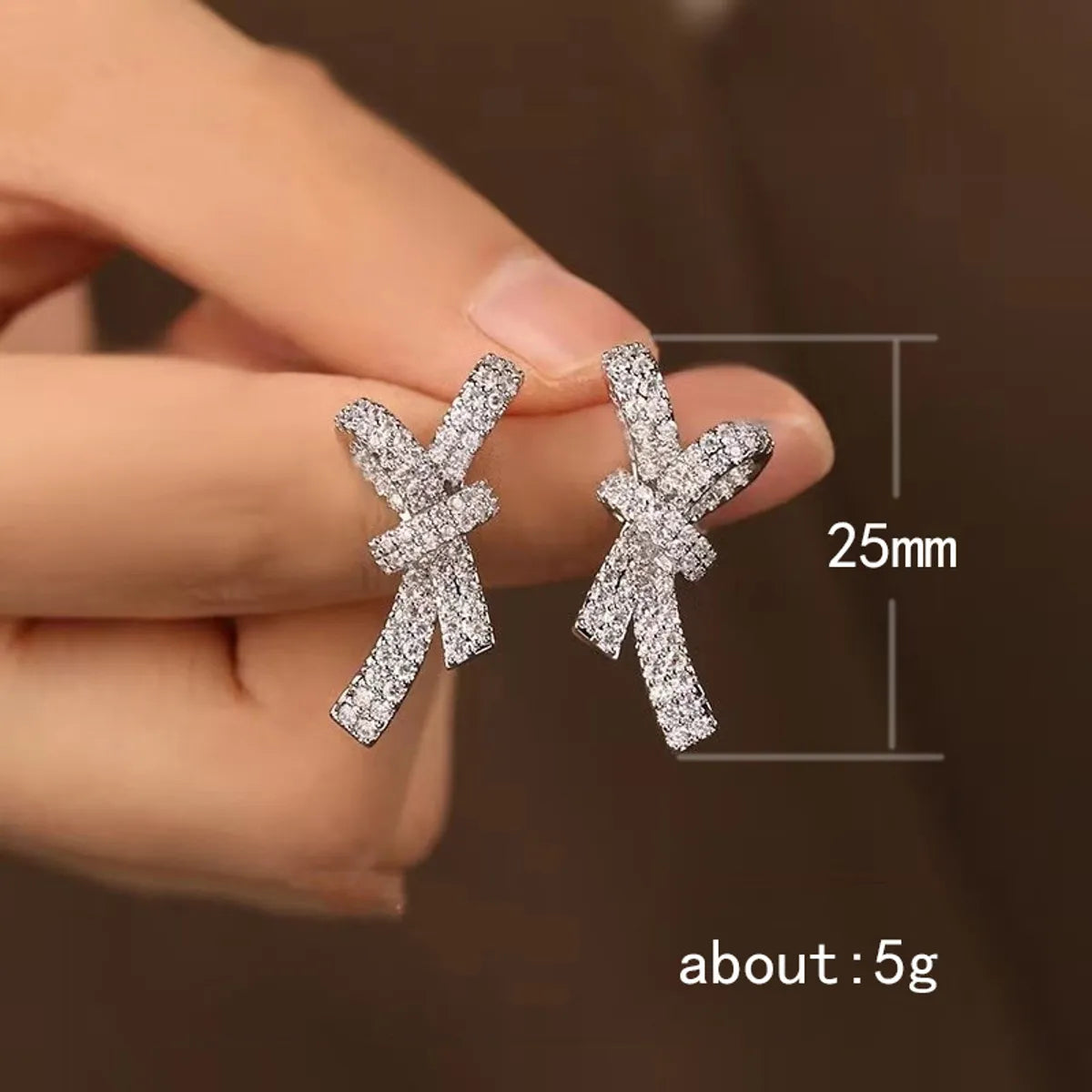 1 Pair Elegant Shiny Bow Knot Inlay Copper Zircon Ear Studs