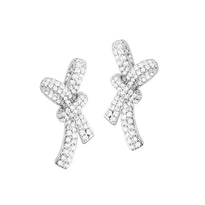 1 Pair Elegant Shiny Bow Knot Inlay Copper Zircon Ear Studs