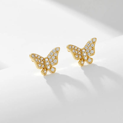 1 Pair Elegant Shiny Butterfly Inlay Sterling Silver Zircon Ear Studs