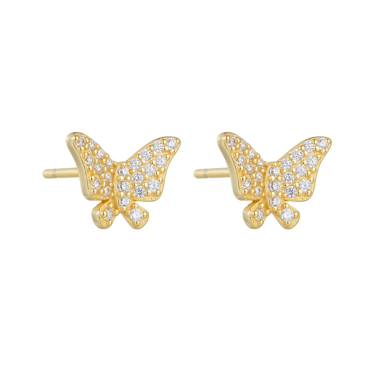 1 Pair Elegant Shiny Butterfly Inlay Sterling Silver Zircon Ear Studs