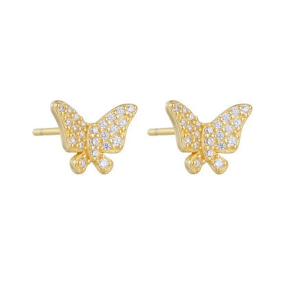 1 Pair Elegant Shiny Butterfly Inlay Sterling Silver Zircon Ear Studs