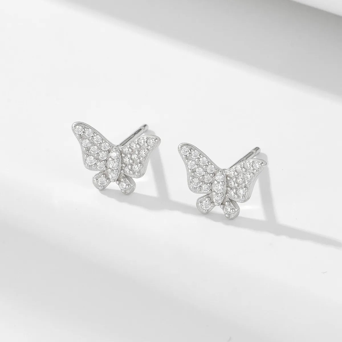 1 Pair Elegant Shiny Butterfly Inlay Sterling Silver Zircon Ear Studs