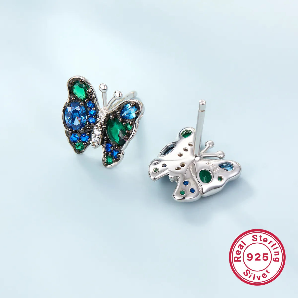 1 Pair Elegant Shiny Butterfly Plating Inlay Sterling Silver Zircon Ear Studs