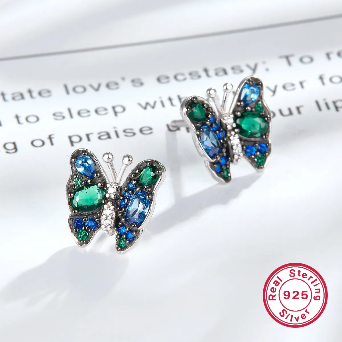 1 Pair Elegant Shiny Butterfly Plating Inlay Sterling Silver Zircon Ear Studs