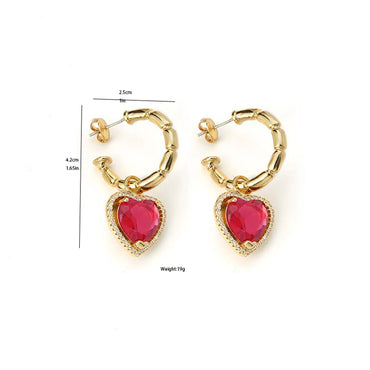 1 Pair Elegant Shiny C Shape Heart Shape Inlay Brass Zircon 18K Gold Plated Drop Earrings