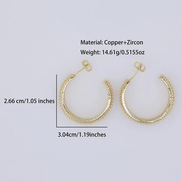 1 Pair Elegant Shiny C Shape Inlay Copper Zircon 18K Gold Plated Ear Studs