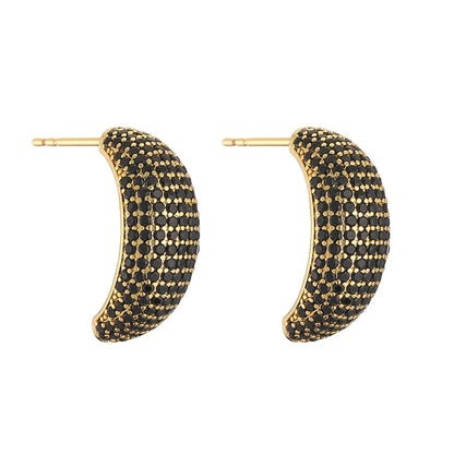 1 Pair Elegant Shiny C Shape Plating Inlay Copper Zircon 18k Gold Plated Earrings Ear Studs