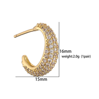 1 Pair Elegant Shiny C Shape Plating Inlay Copper Zircon 18k Gold Plated Earrings Ear Studs