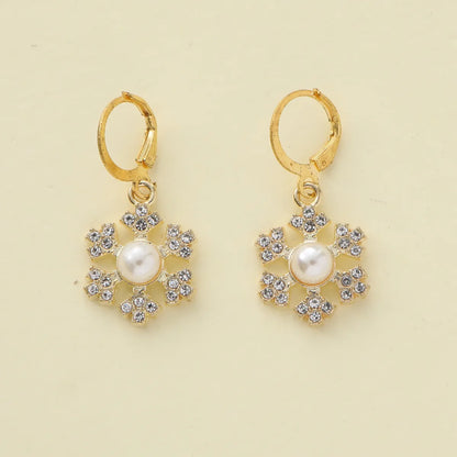 1 Pair Elegant Shiny Cross Alloy Zircon Drop Earrings