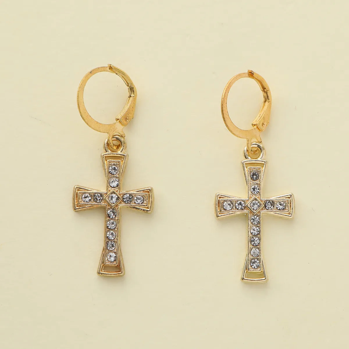 1 Pair Elegant Shiny Cross Alloy Zircon Drop Earrings