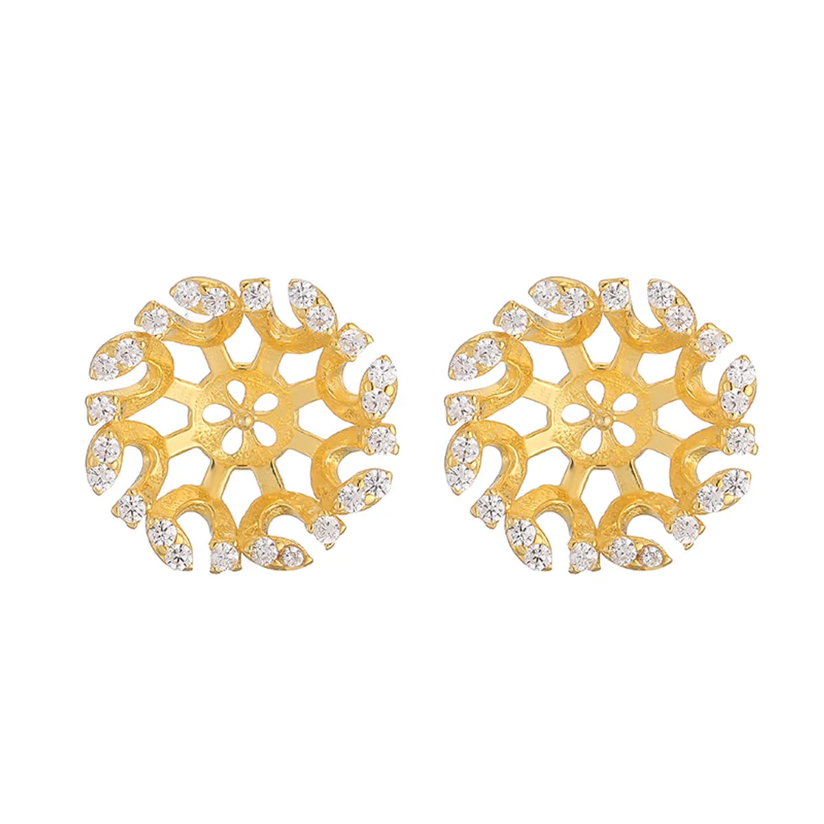 1 Pair Elegant Shiny Flower Plating Hollow Out Inlay Sterling Silver Zircon 18k Gold Plated Ear Studs