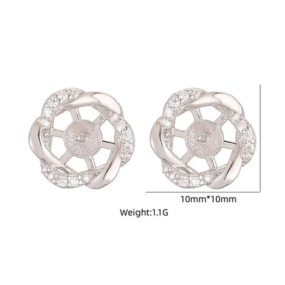 1 Pair Elegant Shiny Flower Plating Hollow Out Inlay Sterling Silver Zircon 18k Gold Plated Ear Studs