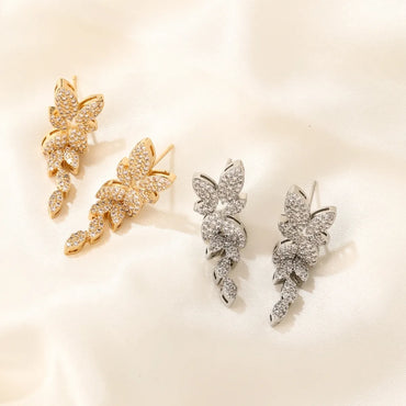 1 Pair Elegant Shiny Flower Plating Inlay Copper Zircon White Gold Plated Gold Plated Ear Studs