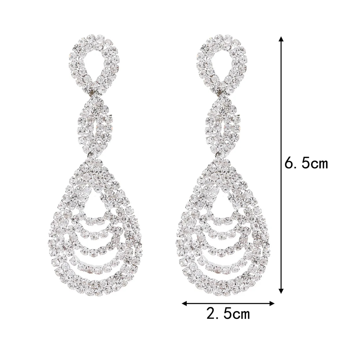 1 Pair Elegant Shiny Geometric Inlay Alloy Rhinestones Silver Plated Drop Earrings