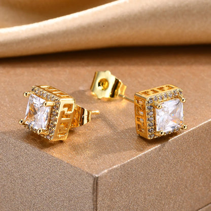 1 Pair Elegant Shiny Geometric Inlay Copper Alloy Zircon 18K Gold Plated Ear Studs