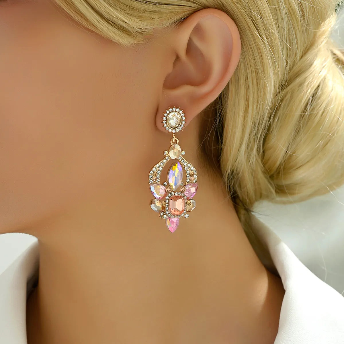 1 Pair Elegant Shiny Geometric Plating Alloy Glass Drop Earrings