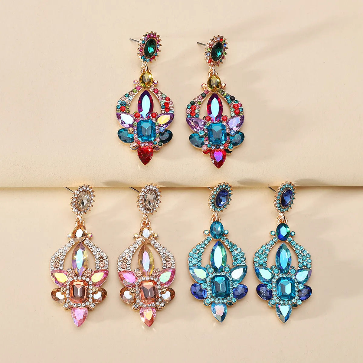 1 Pair Elegant Shiny Geometric Plating Alloy Glass Drop Earrings