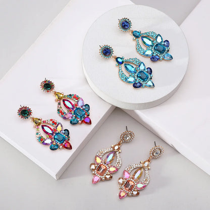 1 Pair Elegant Shiny Geometric Plating Alloy Glass Drop Earrings