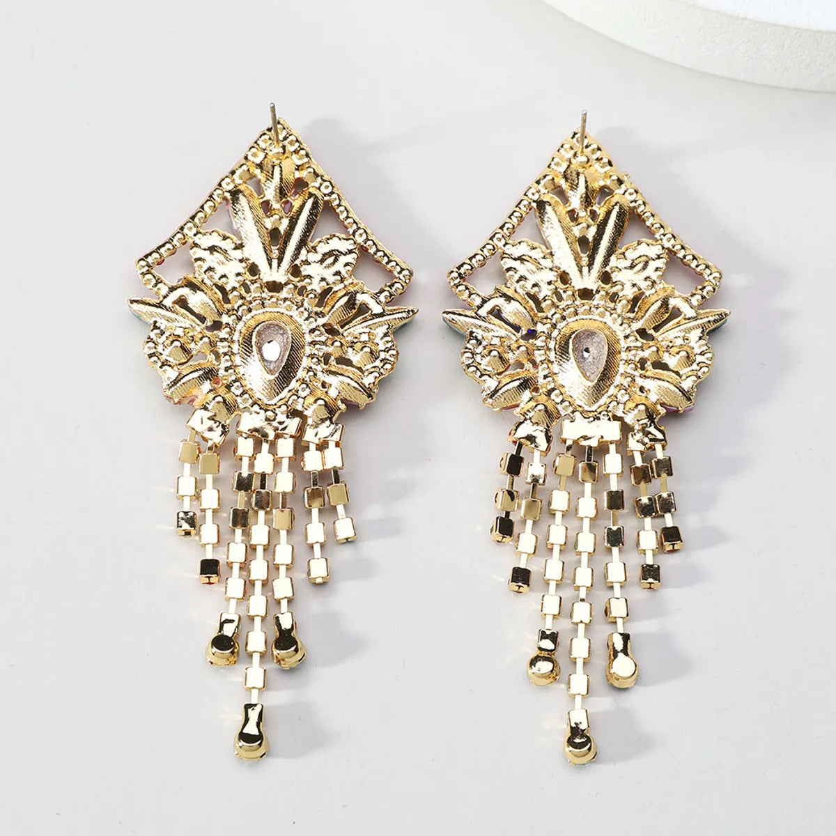 1 Pair Elegant Shiny Geometric Tassel Plating Inlay Zinc Alloy Rhinestones Drop Earrings