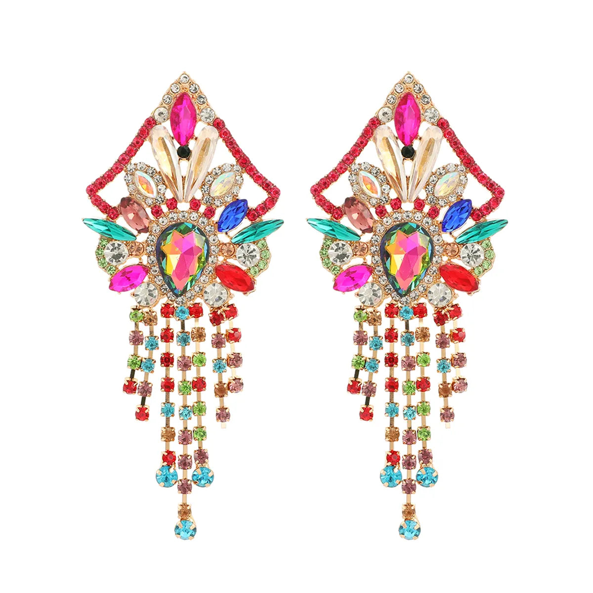 1 Pair Elegant Shiny Geometric Tassel Plating Inlay Zinc Alloy Rhinestones Drop Earrings