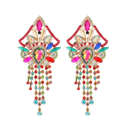 1 Pair Elegant Shiny Geometric Tassel Plating Inlay Zinc Alloy Rhinestones Drop Earrings