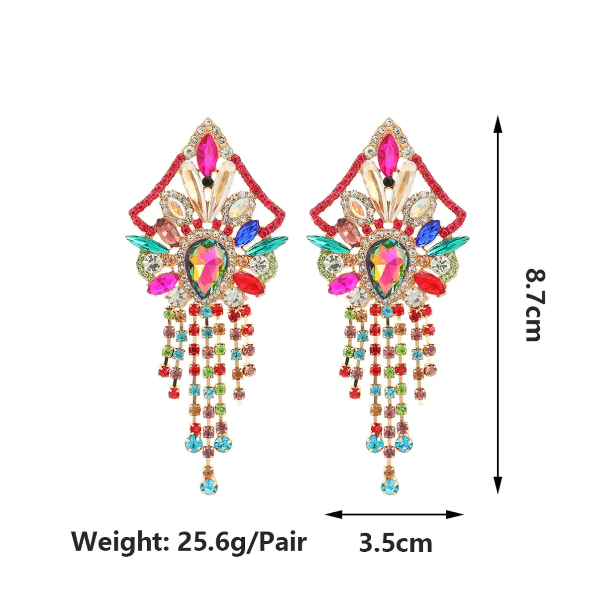 1 Pair Elegant Shiny Geometric Tassel Plating Inlay Zinc Alloy Rhinestones Drop Earrings